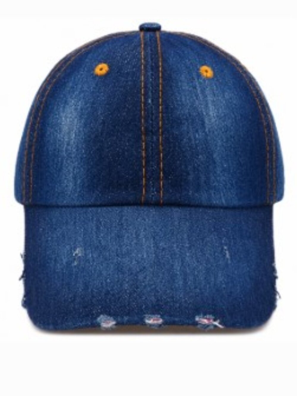 Dark Blue Denim Baseball Cap with Distressed Brim